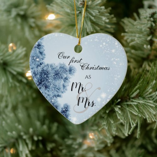 Winter Wonderland  Our First Christmas Mr and Mrs Ceramic Ornament