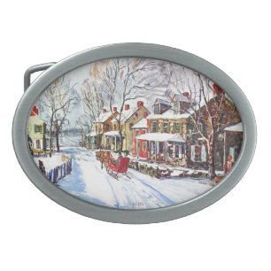 Winter Wonderland Oval Belt Buckle