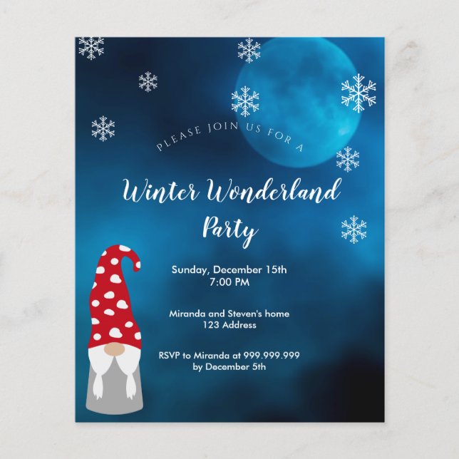 Winter wonderland party blue gnome invitation (Front)