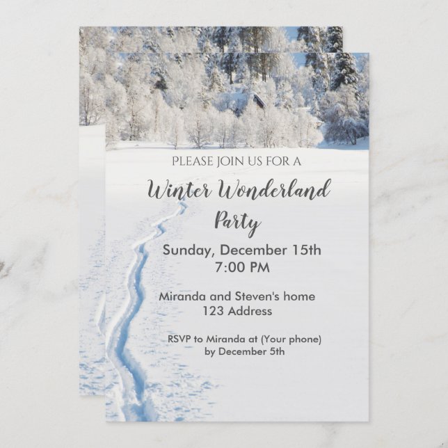 Winter wonderland party invitation card (Front/Back)
