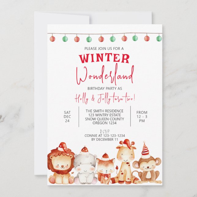 Winter Wonderland Party, Twins Birthday, Twin Invitation (Front)