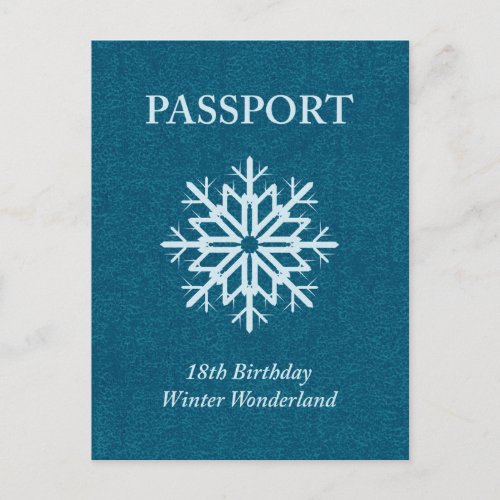 winter wonderland passport 18th birthday postcard