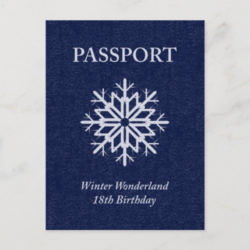 winter wonderland passport 18th birthday postcard