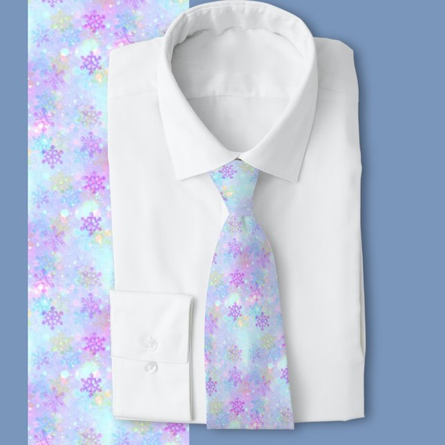 Winter Wonderland Pastel Snowflake  Neck Tie (Soft subtle snowflakes Christmas festive winter pattern)