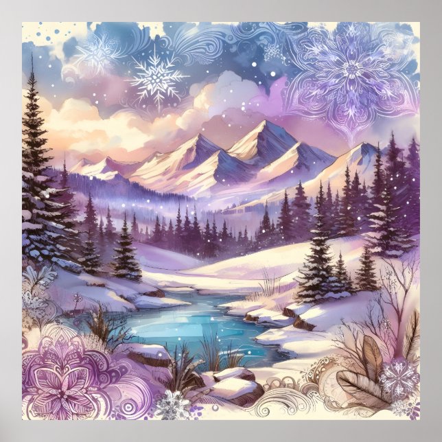 Winter Wonderland Patterns of Nature Mountain Lake Poster (Front)
