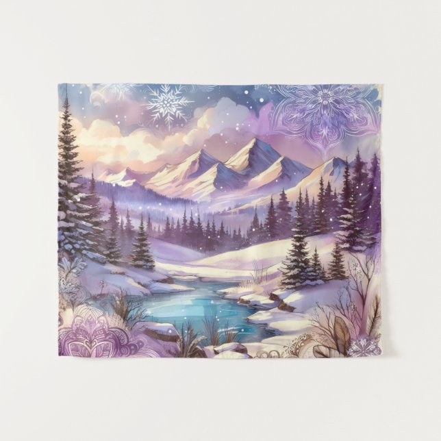 Winter Wonderland Patterns of Nature Mountain Lake Tapestry (Front (Horizontal))