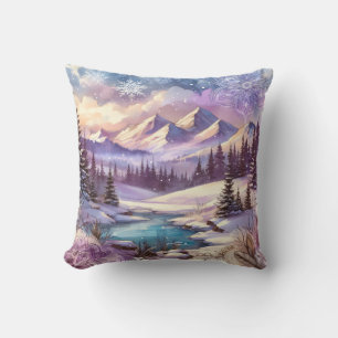 Winter Wonderland Patterns of Nature Mountain Lake Throw Pillow