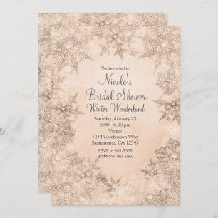 Winter Wonderland Peachy Cream Elegant Snowflakes Invitation