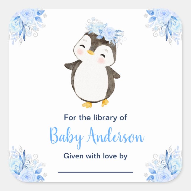 Winter Wonderland Penguin Baby Shower Bookplate (Front)