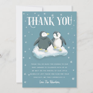 Winter Wonderland Penguin Blue Baby Shower Thank You Card
