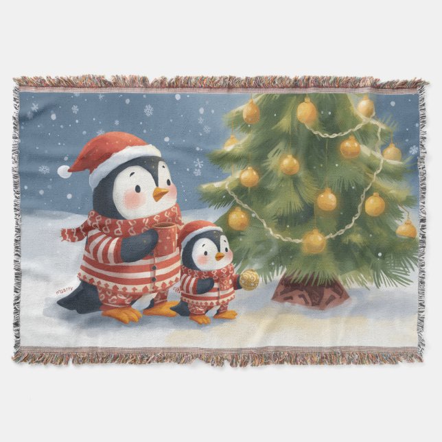  “Winter Wonderland Penguin” Christmas Penguin Throw Blanket (Front)