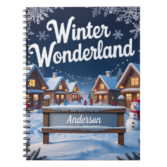 Winter Wonderland – Personalized Snowy Village Notebook (Front)