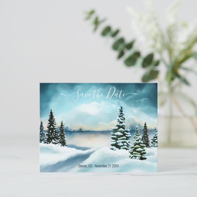 Winter Wonderland Photo Save the Date Postcard (Standing Front)