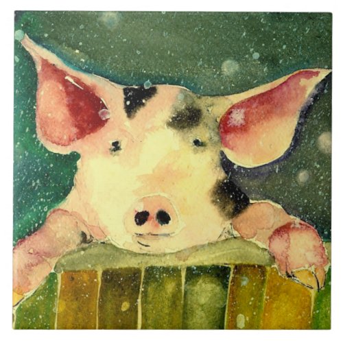 Winter Wonderland Pig Ceramic Kitchen Tile