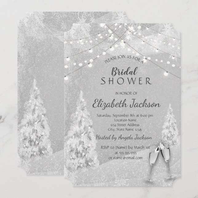 Winter Wonderland,Pine Tree Gray Bridal Shower  Invitation (Front/Back)