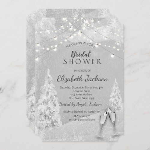 Winter WonderlandPine Tree Gray Bridal Shower  Invitation