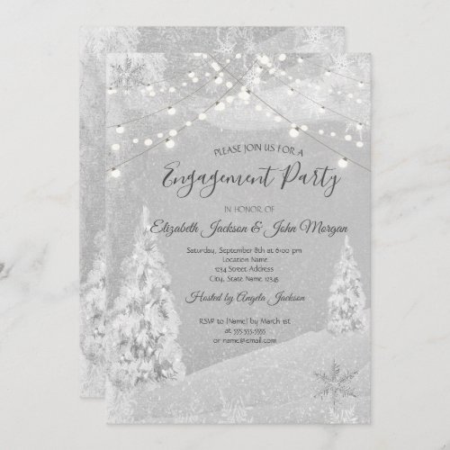 Winter WonderlandPine Tree Gray Engagement  Invitation