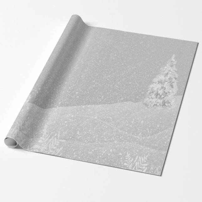 Winter Wonderland,Pine Tree Gray Holiday Wrapping Paper (Unrolled)
