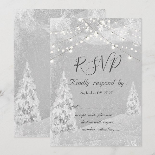 Winter Wonderland, Pine Tree Gray RSVP  Invitation (Front/Back)