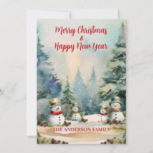 Winter Wonderland: Pine Trees and Snowmen Holiday Card