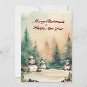 Winter Wonderland: Pine Trees and Snowmen Holiday Card