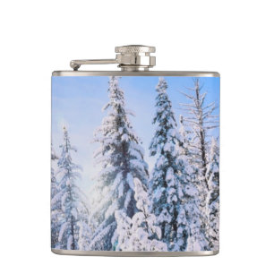 Winter Wonderland Pine Trees in Snow Flask