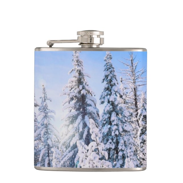 Winter Wonderland Pine Trees in Snow Flask (Front)