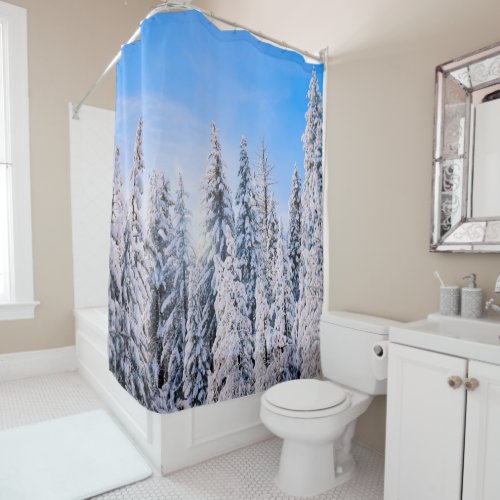 Winter Wonderland Pine Trees in Snow Shower Curtain