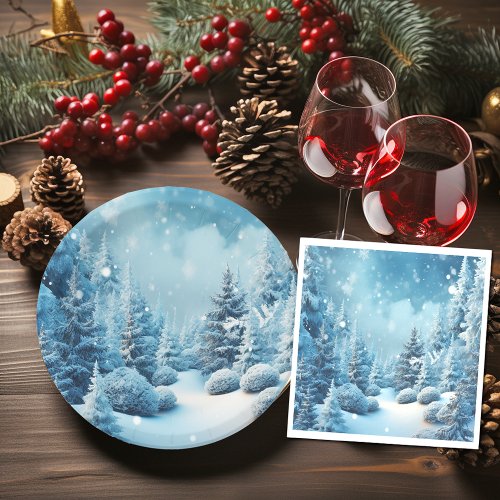 Winter Wonderland Pine Trees Snowflakes  Napkins