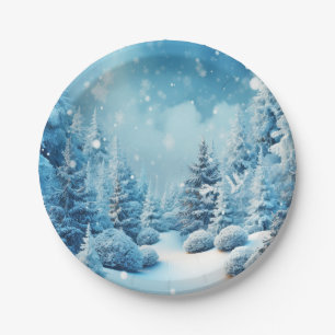 Winter Wonderland Pine Trees Snowflakes Paper Plates