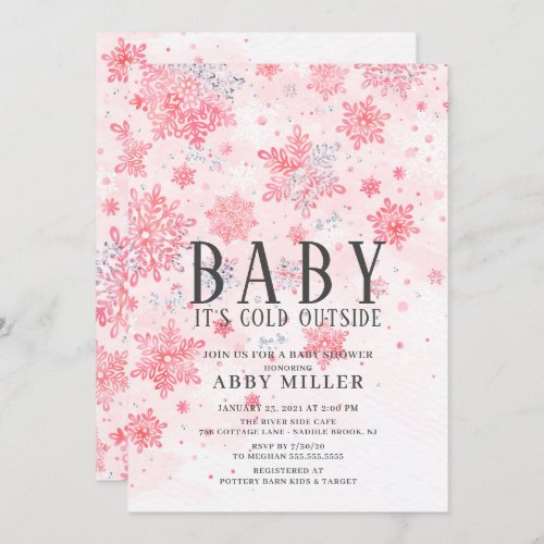 Winter Wonderland Pink Baby Its Cold Outside Invitation