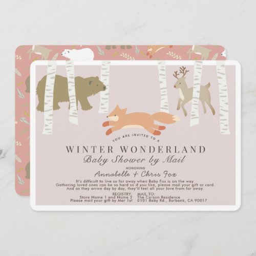Winter Wonderland Pink Baby Shower by Mail Invitation