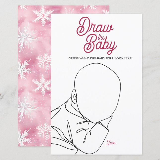 Winter Wonderland Pink Baby Shower Game Draw Baby (Front/Back)