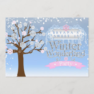 Winter Wonderland Pink Birthday Photo Invitation
