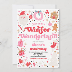 Winter Wonderland Pink Christmas Birthday Party Invitation
