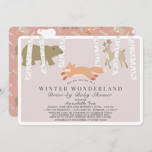 Winter Wonderland Pink Drive_by Baby Shower Invitation