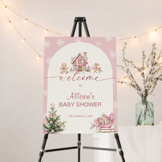 Winter Wonderland Pink Girl Baby Shower Welcome Foam Board