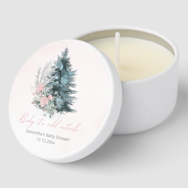 Winter Wonderland Pink Roses Christmas tree Mini Candle Favors (Corner)