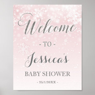 Winter Wonderland Pink Silver Glitter Welcome Sign