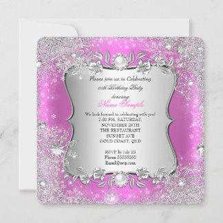 Winter Wonderland Pink Silver Snowflake Birthday 2 Invitation