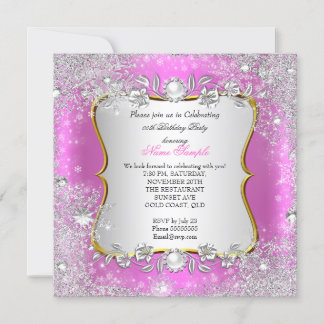 Winter Wonderland Pink Silver Snowflake Birthday Invitation