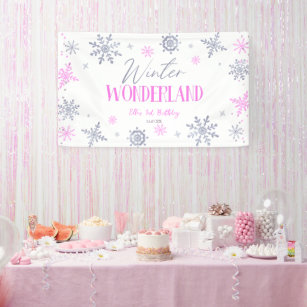 Winter Wonderland Pink Snowflake 6x8 Banner Backdrop/ Step & Repeat De –  Woo'em Design