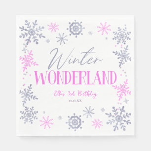 Winter Wonderland Pink Snowflake Birthday Party Napkins