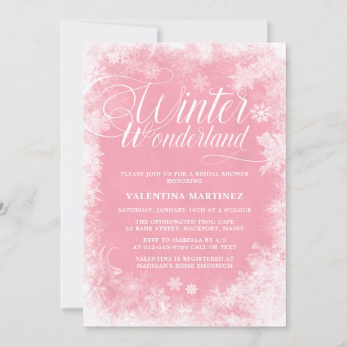 Winter Wonderland Pink Snowflakes Bridal Shower Invitation