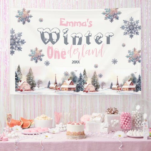 Winter Wonderland Pink Watercolor  Banner