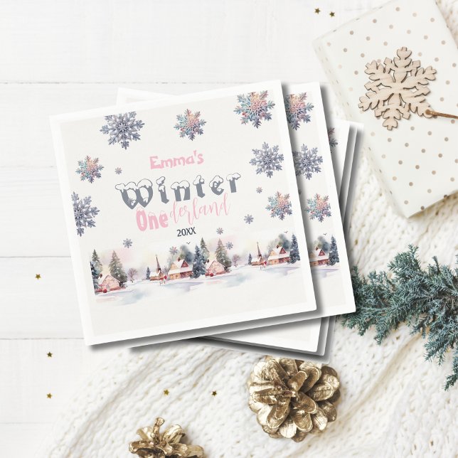 Winter Wonderland Pink Watercolor  Napkins (Creator Uploaded)