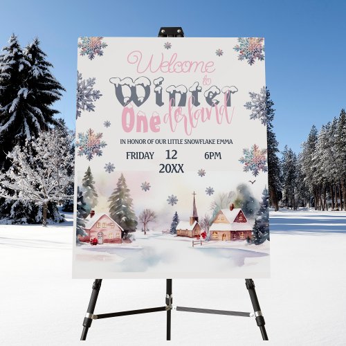 Winter Wonderland Pink Watercolor Welcome Foam Board