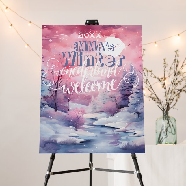 Winter Wonderland Pink Watercolor with Glitter Foam Board (In Situ (Stand))