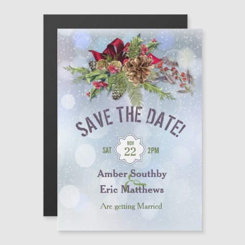 Winter Wonderland Poinsetia Magnetic Save The Date Magnetic Invitation