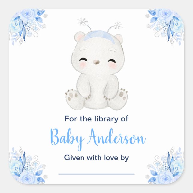 Winter Wonderland Polar Bear Baby Shower Bookplate (Front)
